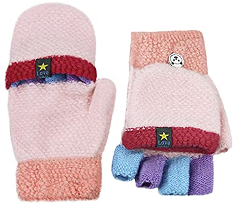 AfinderDE Kinder Fausthandschuhe Mädchen jungen Abnehmbare Klappe Strickhandschuhe Fäustlinge Handschuhe Fingerhandschuhe Fingerlos Halb Handschuhe Strick Handschuhe Winterhandschuhe