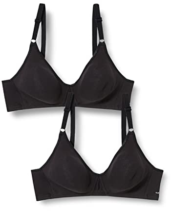 Nur Die 2er Pack Baumwoll BH bügelloser doppellagiger Softcup-BH Bra weich bequem unsichtbar nahtlos unter der Kleidung Damen, schwarz, 85C