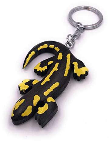 H-Customs Salamander Echse Gecko gelb black Holz Edel Handmade Schlüsselanhänger Anhänger