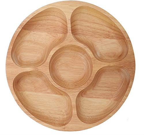 Round Appetiser Tray,Wooden 5 Section Square Serving Dish,Multiple Compartments to Place Various Food in it,Ideal for Dips, Snacks etc(25cm)
