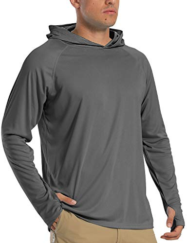 TACVASEN Herren Sonnenschutz Hoodie Sommer Atmungsaktiv Langarmshirts UPF 50+ mit Kapuze, Dunkel Grau, XL