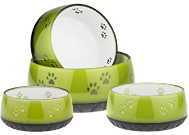 EHASO Hundenapf mit Pfötchen - Futter- und Trinknapf für kleine und große Hunde (500ml, Lemon)