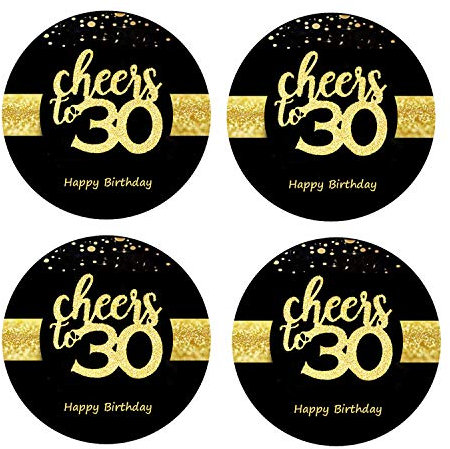 Sumerk 48 PCS Cheers to 30 Stickers - Large Bottle Stickers & Card Seals - 2 INCHES Round Happy Birthday Party Favors