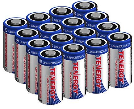 Tenergy 3V CR123A Lithium Battery, High Performance 1500mAh CR123A Cell Batteries PTC Protected for Cameras, Flashlight Replacement CR123A Batteries, 16-Pack (Non-Rechargeable)