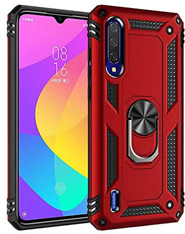 BestST Custodia per Xiaomi Mi 9 Lite/Mi A3 Lite/Mi CC9 Case Cover, 360° Girevole Regolabile Ring Armor Bumper TPU Case Magnetica Supporto Smartphone Silicone Custodie Heavy Duty Antiurto Case,Rosso