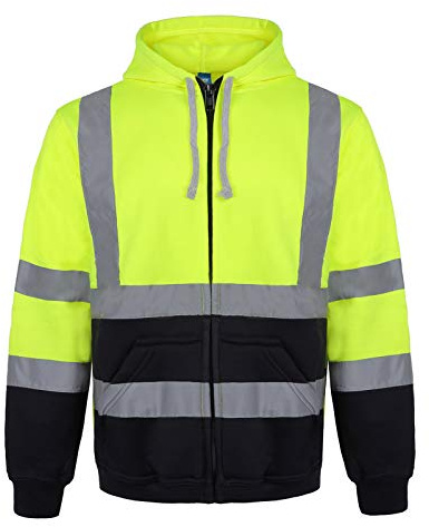 Yukirtiq Herren Warnschutz Sweatshirt Sicherheitsjacke Kapuzen Reflektierend Jacke Warnjacke Langarm Kapuzenpullover Arbeitsjacke Warnschutzjacke