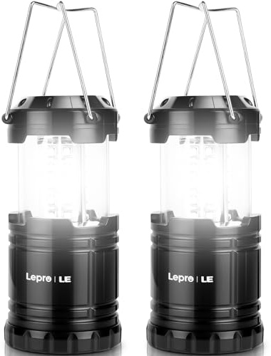 Lepro LED Lanterns Battery Powered, Camping Essentials, Collapsible, IPX4 Water Resistant, Outdoor Portable Lights for Emergency, Hurricane, Storms and Outages, 2 Pack