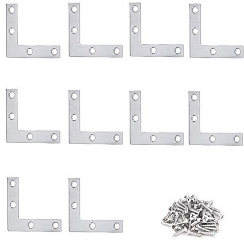 TERF® 10 Pcs Zinc Plated Steel 75mm X 75mm Flat L Shaped Corner Repair Brace Bracket Joining Fixing Self Support Repair Plates Connector with Fixing Screw