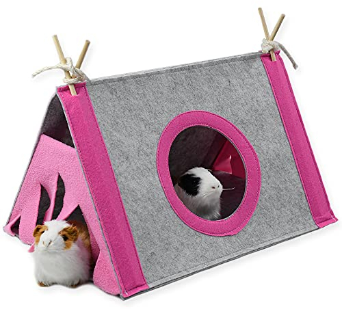 ASOCEA Meerschweinchen Wald Versteck Fleece Eckhängematte Kleintiere Versteck Haustier Käfig Habitat Haus Zelt Nest Spielzeug für Frettchen Chinchillas Igel Hamster Gleiter Ratten (Rosa L)