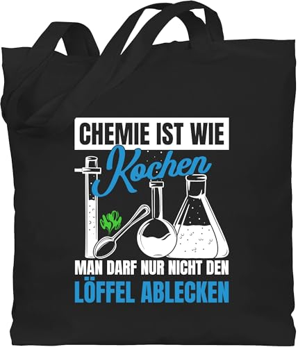 Baumwolltasche - Sprüche Statement mit Spruch - Chemie ist wie Kochen man darf nur nicht den Löffel ablecken - Unisize - Schwarz - beutel+mit+sprüchen+lustig sprueche beutel jutetasche sprüchen