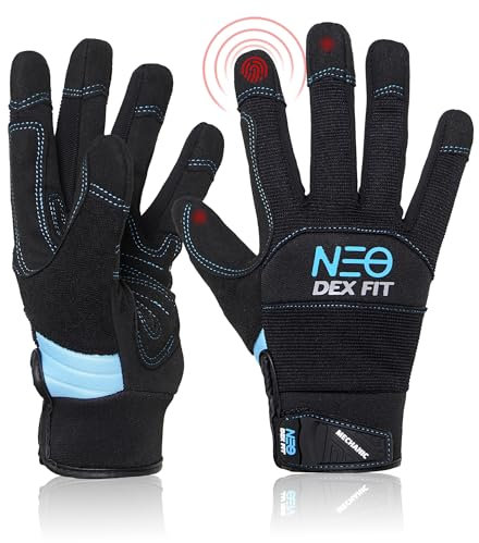 DEX FIT│MG310 Premium - Guantes de mecánico; Refuerzos de cuero duradero, agarre firme, ajuste cómodo; Compatibles con pantallas táctiles