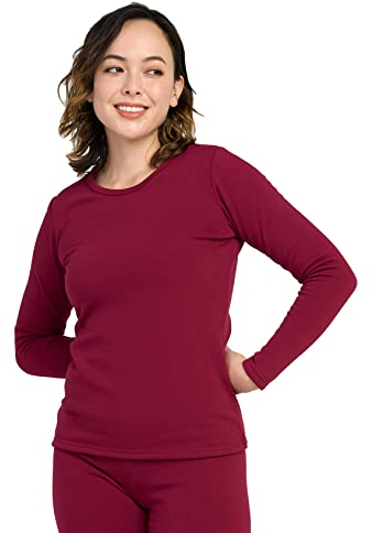 LAPASA Damen Innenfleece Thermo Unterhemd, Thermounterwäsche Oberteil Funktionsunterwäsche, L42 Burgund, 300 Extra warm, M