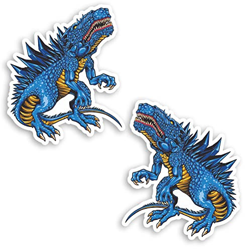 2 x 10 cm blaue Dinosaurier-Vinyl-Aufkleber – T-Rex Dino Monster Aufkleber #70635