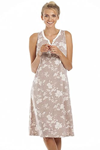 Camille Sleeveless Floral Nighties for Women - Below-the-Knee Ladies Nightie with Button-Front Fastening - Comfortable & Breathable Ladies Nightdress