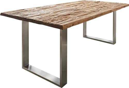 Table-à-Manger Reclaimed Aspect Vintage 200x100 cm Inoxydable étroite Table de Salle à Manger