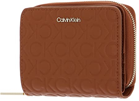 Calvin Klein CK Must Zip Around Wallet with Flap Embossed M Cognac