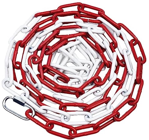 Cadena de Barrera Rojo-Blanco 10M - Eslabones de Acero 5mm, Seguridad y Advertencia para Construcción y Estacionamiento(10 metros)
