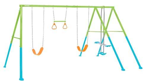 Intex - 44130 - Portique Balançoire 4 agrès Face à Face Aneaux 2 balançoires Couleurs