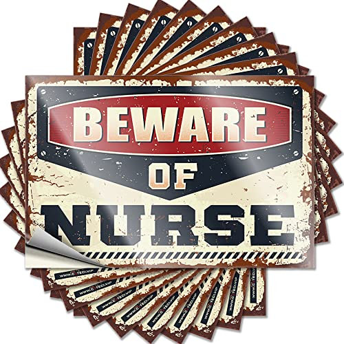 Werkzeugkasten-Aufkleber, Aufschrift Beware of Nurse, lustig, 10 Stück, Werkzeug-Aufkleber (Größe: 6 x 9 cm)