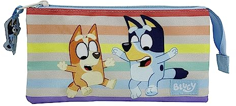 Bluey-Estuche Triple, Portatodo, 5 Compartimentos, Preescolar, Estuche, Bingo, Multicolor, Producto Oficial (CyP Brands)