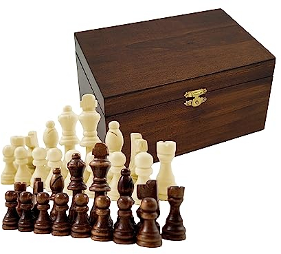 Staunton Design - Figuras de ajedrez de madera en caja de madera, altura del rey, 79 mm, figuras de ajedrez con almohadillas de fieltro, en caja de regalo de madera, color marrón, talla L, rey 79 mm,