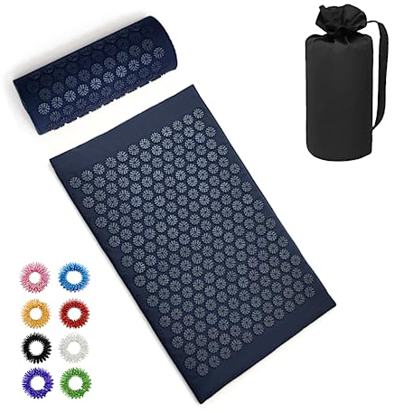 BULZEU Akupressurmatte mit Kissen,Akupressur Set gegen Nacken und Rückenschmerzen,Akupunkturmatte Acupressure Mat Massagematte zur Wohltuenden Entspannung und Massage,mit 8 Massagebälle(Tiefblau)