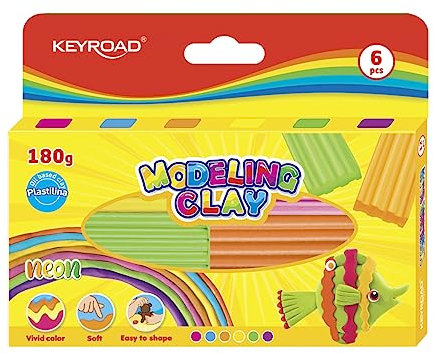 KEYROAD Modelliermasse Plastilin-Knete NEON/ 6 Stück à 30 Gramm/für Kinder/Farbmischung/Ideal für den Einsatz in Schulen, Kindergärten und Kunsträumen/Kindersicher Ungiftig