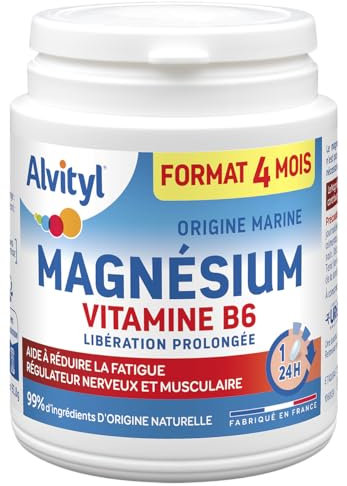Alvityl Magnésium 300mg + Vitamine B6 - Libération Prolongée - Diffusion lente et progressive - Magnésium d'origine Marine - Stress, Fatigue, Irritabilité - Fabriqué en France - Comprimés 120 Jours