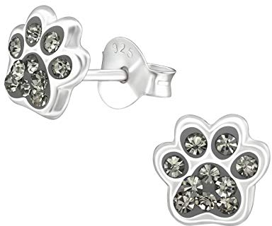 Laimons Mädchen-Ohrstecker Ohrringe Kinderschmuck Hundepfote Pfote mit Glitzer aus Sterling Silber 925 (Grau)