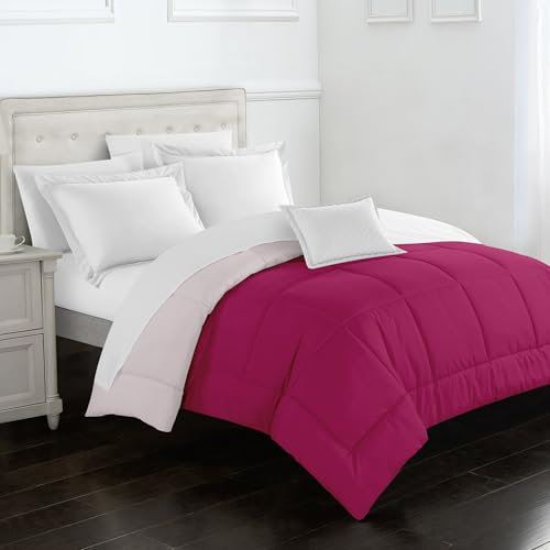 Il Gruppone Passione Casa Trapunta Invernale Piumino Tinta Unita Double Face Caldo Piumone Bicolore Imbottitura Coperta Anallergica Traspirante (Rosa-Fucsia, Una Piazza e Mezza)