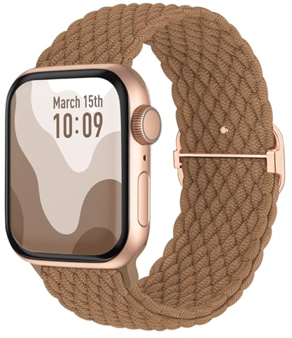 Suitisbest Cinturino in nylon compatibile con Apple Watch 38 mm, 40 mm, 41 mm, 42 mm, antiscivolo, elastico intrecciato per Apple Watch 10, 9, 8, SE 7, 6, 5, 4, 3, 2, 1, marrone