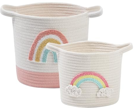 AOFANGSHIYE Storage Baskets, 2PCS Toy Storage, Gift Baskets Empty, Rainbow Basket, Woven Basket with Handles