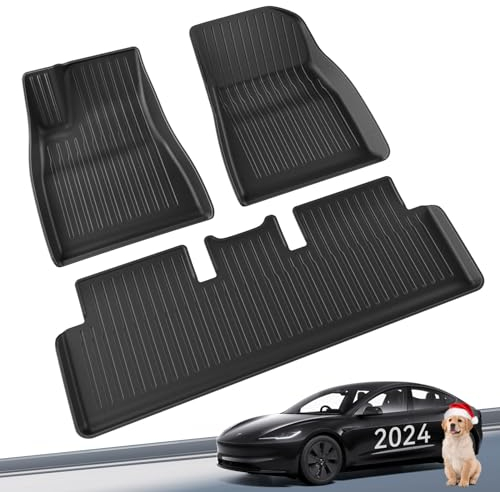LANTU Fußmatten 3 Pcs für Tesla Model 3 2024-2025 Allwetter 3D Hoher Rand rutschfest Wasserdicht Fußmatten 3-lagiges Design Bodenbeläge für Model 3 Highland Zubehör