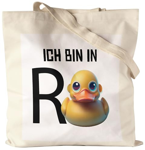 Hey!Print Ich bin in Rente Jutebeutel Rentner Rentnerin Geschenk Ruhestand Quietscheente Wortwitz