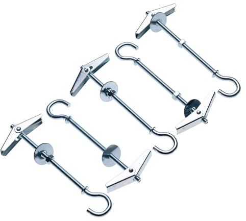 M4 Ganchos para Techo, Colgadores de Swag de Yeso 4mm x 75mm, Tornillos con Alas de Resorte, Fijación para Paredes Huecas, Anclaje de Mariposa en Pladur con Tornillo de Ojo para Lámparas (5 piezas)