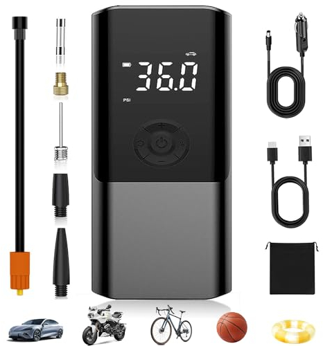 SENDALE Elektrische Luftpumpe- Pump Electric 150PSI 6000mAh Tragbarer Akku Kompressor mit Digitale LCD-Bildschirm Pressure Gauge Mini Fahrradpumpe für Auto,Motorrad,Fahrrad,B?lle