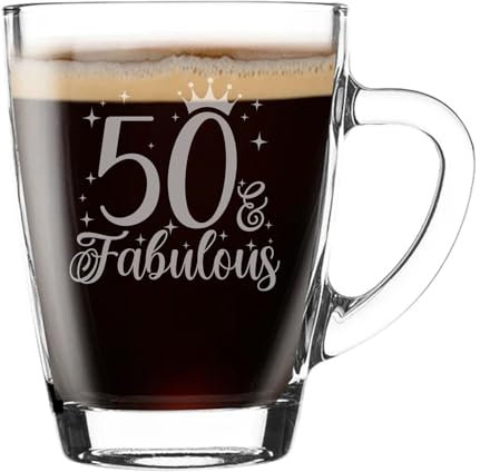 Always Looking Good 50th Birthday Gift for Women 50 & Fabulous Engraved Glass Mug Gift for Coffee Lovers Tea Cup Present for 50 Year Old 300ml Coffee Mug Funny Novelty Mug Gift for Men or Women