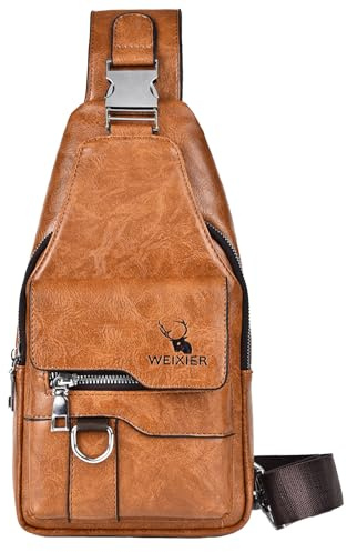 Brusttasche Damen Herren Schultertasche Klein Umhängetasche Vintage Crossbody Tasche Chest PU Leder Sling Bag Anti-Diebstahl Handtasche Wasserresistent (Braun-A Schultertaschen)