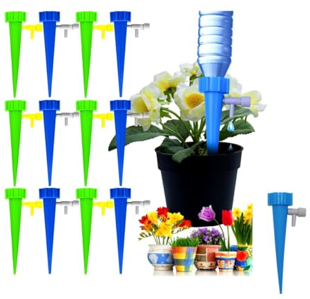 Lohill 12 Stück Automatische Bewässerung Set, flasche Bewässerungssystem,Tröpfchenbewässerung, Flaschenaufsatz flaschenadapter für Topfpflanzen Gartenpflanzen, Einstellbar