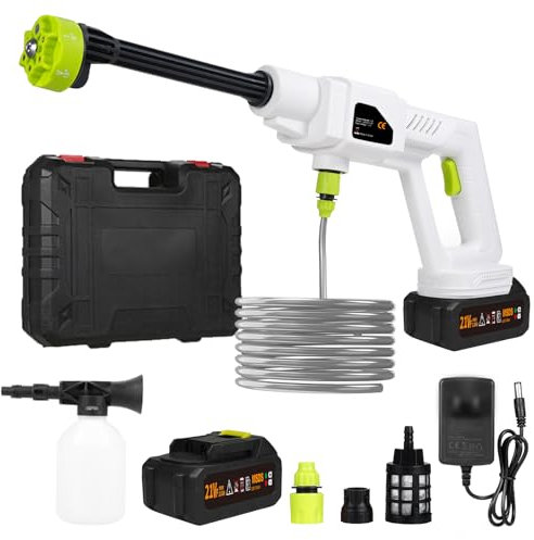 Handheld Pressure Washer Portable Powerful 21V Car Wash Gun with 2pcs Rechargeable Battery 6in1 Multiple Injection Modes Toolbox Package High-Pressure Car Washer Gun for Home Floor Cleaning