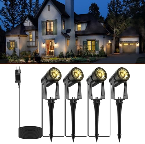 GLOBELIT Gartenbeleuchtung mit Strom 14M, 3W*4er Set LED Gartenbeleuchtung, 27V Warmweiß 3000K Außenbeleuchtung Garten IP65 Wasserdicht für Gehweg, Rasen, Haus, Hof