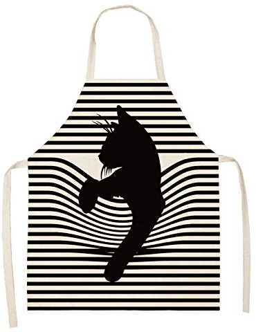 ShopINess Lustige und originelle Kochschürze mit Katzenmotiv für Erwachsene und Kinder Ideal für Grillpartys und Feste - Baumwolle und Leinen Maschinenwaschbar (Schwarze Katze, 68x55cm)