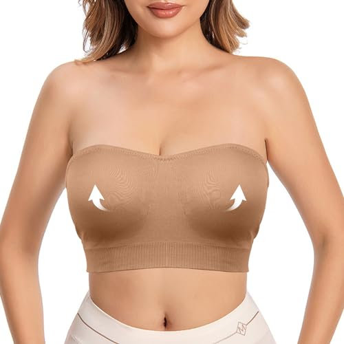 Runmeihe Women's Strapless Bras with Convertible Straps, Seamless Bandeau Underwire Bralette, Non Padded Tube Top Bra for Bigger Bust. (UK, Alpha, M, Regular, Regular, Skin)