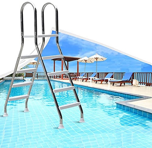Échelle de Piscine Hors Sol, Escaliers de Piscine en Acier Inoxydable 304, Marches Double Face pour Piscine avec Pédales Antidérapantes ABS, Intérieur/Extérieur,4 Steps