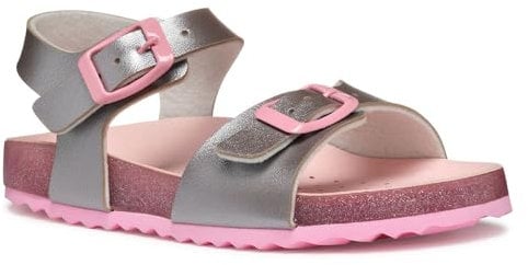 Geox J Adriel Girl I Sandal, Silver/Pink, 25 EU