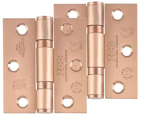 Zoo Hardware 3-Inch Ball Bearing Hinge Set | Square or Radius Edge | Heavy Duty, Rust-Resistant | Premium Rose Gold Finish, Fixings Included | Satin