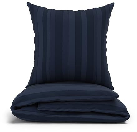 LARAWELL Bettwäsche 135x200 Baumwolle ganzjahres Bettwäsche-Sets blau gestreift Premium