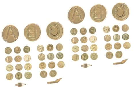 VILLCASE 2 Sätze Buchstabe Brandmalerei Kopf Lötset Holzbearbeitungswerkzeug Batterie 26 Buchstaben Brennspitze Federkiel Brennendes Werkzeug Heißprägewerkzeug Pilot Kupfer Golden