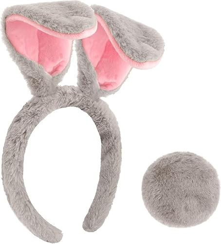 Niltracy Osterhasenohren Stirnband und Schwanz Hasenohren Hasenohren Stirnband für Hasenkostüm Schlapphasenohren Damen Mädchen (Grau)