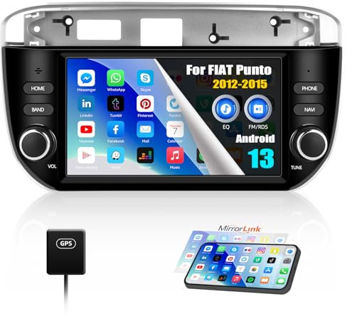 CAMECHO 1+32G Android 13 Autoradio mit Navi für FIAT Punto (2012-2015) mit Navi, 7 Zoll Auto Radio Touch Display mit MirrorlLink Bluetooth RDS WiFi SWC